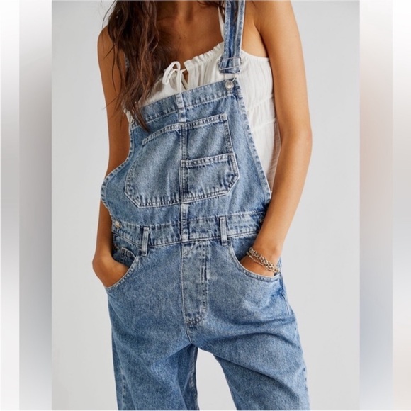 We The Free, Free People Ziggy Blue Denim Overalls Relaxed Fit, Women’s Large - Picture 2 of 13